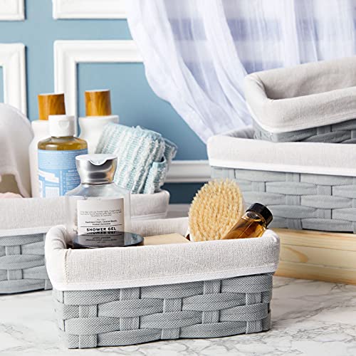 Wicker Nesting Baskets with Cloth Lining - 5-Pack Gray Rectangular Set - Stackable Storage Bins & Lined Baskets for Organizing Pantry, Closet - view 2
