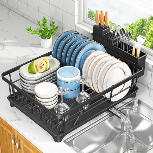 Dish Drying Rack for Small Kitchen Counter with Utensil Holder