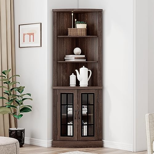 Curved Corner Storage Cabinet, 65" Tall Freestanding Bookcase