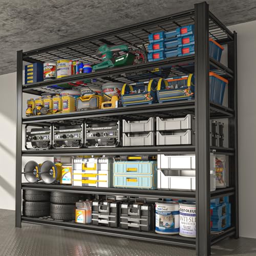 Extra Large/Big 55.12"W Father&I Industrial 6-Heavy-Dudy-Shelf-Rack Utility Tall Garage/Warehouse Shelving Metal/Steel Storage Shelves Unit/System Adjustable for Bin/Shed, 84"*55.12*24", Black