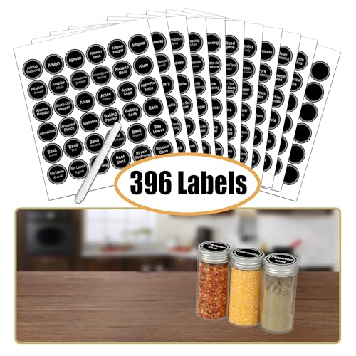 3 Tier Spice Rack Organizer with 24 Empty Round Spice Jars, 396 Spice Labels, Funnel and Chalk Marker Complete Set, Black - view 3