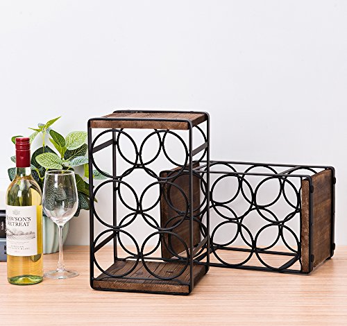 Rustic Wood Countertop Wine Rack 6 Bottles No Need Assembly Brown - view 4