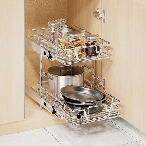 2-Tier Kitchen Cabinet,Pull Out Cabinet Organizer,Shelf and Drawer Organizer Slide Out Pantry Storaqe Basket in Multiple Sizes (12" W x21 D) - view 6