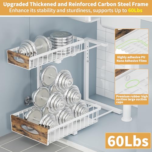 2 Pack Metal Under Sink Organizer with Sliding Drawer, White - view 5