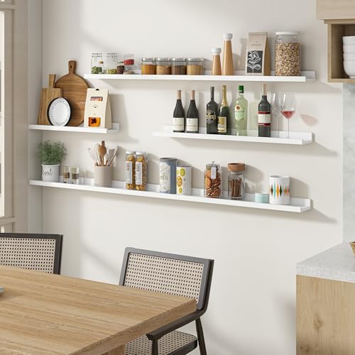 Floating Shelves for Wall, 24 inch Solid Wood Picture Ledge Shelf, Picture Shelf for Wall with Ledge, Floating Book Shelves for Living Room Bedroom Kitchen Nursery Decor, White, Set of 2 - view 2