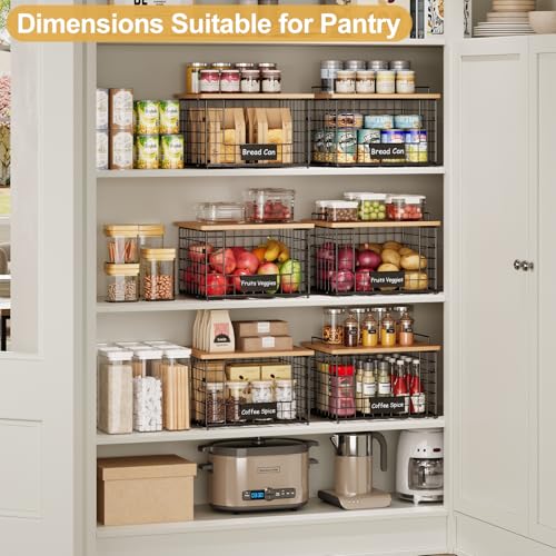 2-Pack Stackable Wire Baskets with 2 Pads & Bamboo Top, Pantry Organizer - view 6
