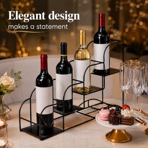 4-Tier Syrup Bottle Holder, Iron 4 Compartment Bottle Organizer Rack, 16" Countertop Display Storage Shelf Bottle Stand, Metal Coffee Bar Organizer for Dressing, Wine, Juice, Kitchen, Black - view 5