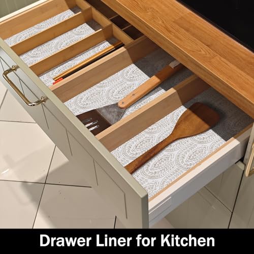 Beige Leaf Shelf Drawer Liner for Kitchen Cabinets Non-Adhesive - view 3
