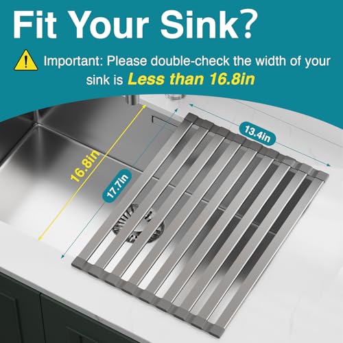 Aluminum Roll Up Dish Drying Rack, 17.7x13.4 Inches, Matte Gray - view 6