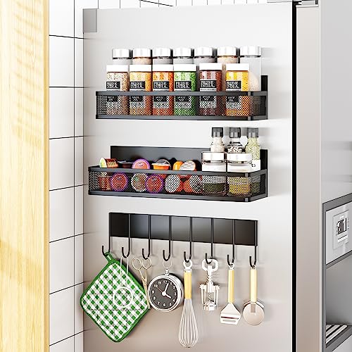 Magnetic Spice Rack for Refrigerator, 2 Pack Magnetic Shelf, Fridge Magnet Organizer with Moveable 4 Hooks, Magnetic Fridge Shelf for Kitchen Organization and Storage (2 Pack) - view 5