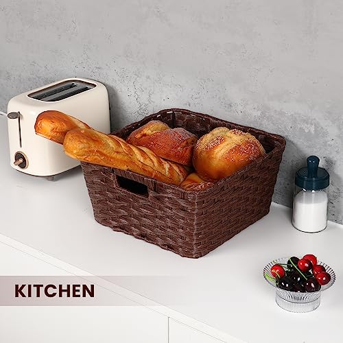 Wicker Storage Baskets, Baskets for Shelves, Toilet Paper, Woven Storage Baskets for Organizing, Brown, 12" x 12" x 6", 2-Pack - view 5