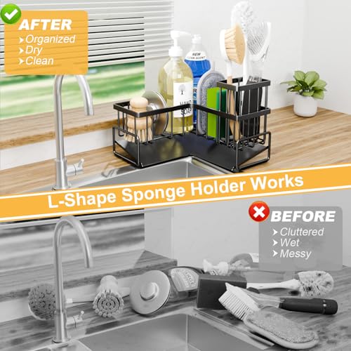 Kitchen L-Shaped Sponge Holder - Large Metal Sponge Sink Caddy - view 3