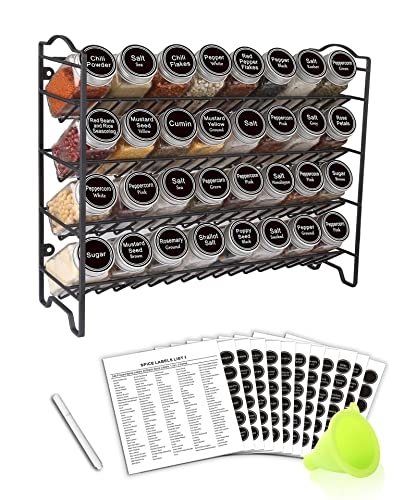 Spice Rack Organizer with 32 Glass Spice Jars and 396 Spice Labels