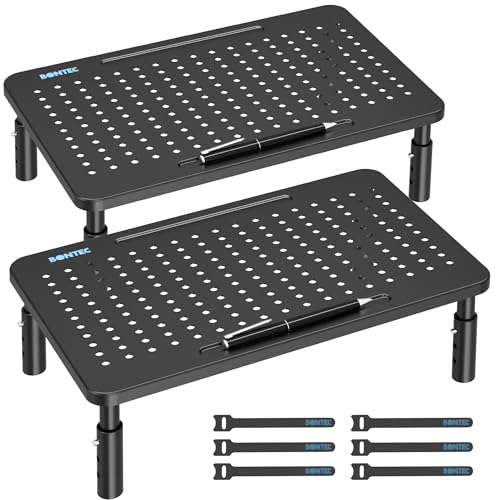 2 Pack Adjustable Monitor Stand Riser with Drawer, Supports 44lbs