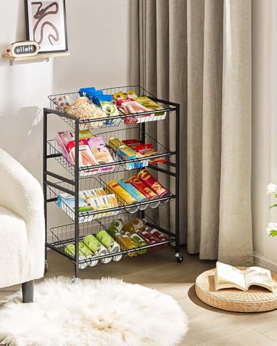 25.2" W Kitchen Storage Cart, 4-Tier Snack Cart with Wheels - view 6