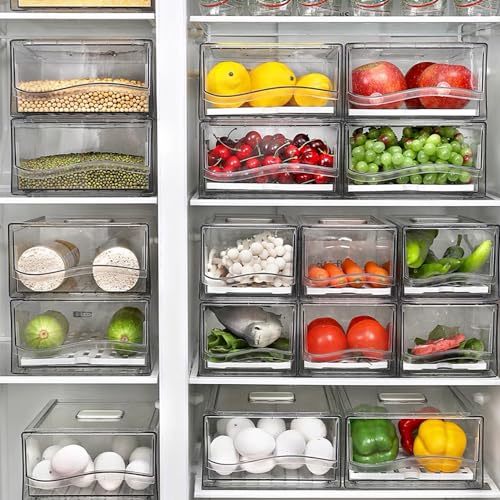 Fridge Organizer, Stackable Refrigerator Organizer Bins, Reusable Food Storage Containers, Fridge Drawer Organizer in Home Kitchen, Barbecue Shop, Restaurant, BPA-Free (2 Drawers, Large) - view 4