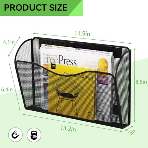 Magnetic File Holder - Heavy Duty Wall File Organizer for Refrigerator & Whiteboard - Strong Magnet Mail Holder & Magazine Rack, No Drilling Document Storage Basket for Office Cabinet - view 4