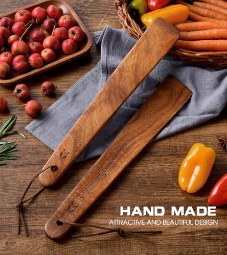 12" Teak Wooden Spatula for Cooking, 2Pcs Wood Turner Scraper for Cast Iron - view 5