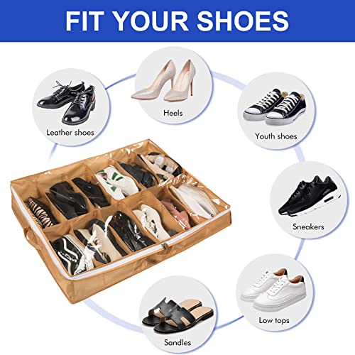 Under Bed Shoe Storage Organizer - Underbed Closet Solution With 2 Metal Zippers, 3 Handles, Clear Cover - Fits 24 Pairs of Men's and Women's Shoes - Set of 2, Yellow - view 5