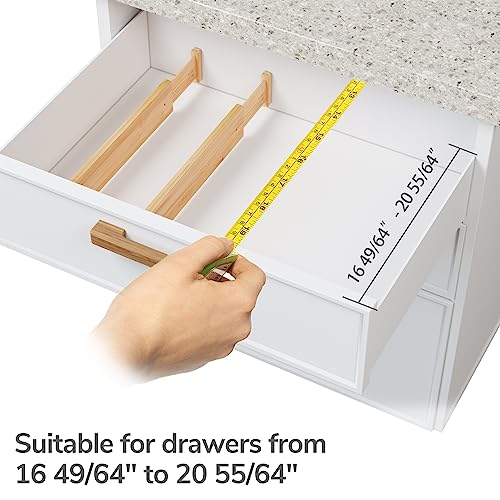 Bamboo Expandable Drawer Dividers – Fits 16.6"–22" Drawers, 2" High, Set of 4 | Spring-Loaded Bamboo Separator for Kitchen Island, Bathroom Vanity & Dresser Drawers - view 6