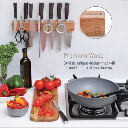 Premium 16 inch Magnetic Knife Holder for Wall with 2x Storage & Charming Wood - Knife Magnetic Strip, Under Cabinet Magnet Knives Storage - Magnet Strip Rack Kitchen Utensil Holder Organizer Tool - view 6