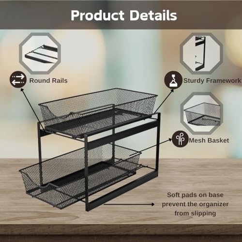 2 Tier Bathroom Organizer Under Sink with Pull Out Drawer (Black) - view 3