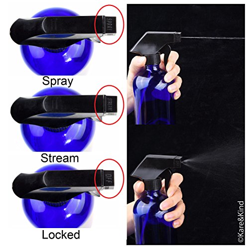 Essential Oil Bottle Kit. 2 Essential Oil Bottles 240ml/8oz (Cobalt Blue and Amber Brown), 2 Trigger Sprayers with Fine Mist, Powerful Stream and 'Off' Settings, 2 Storage Caps, 78 Labels. - view 2