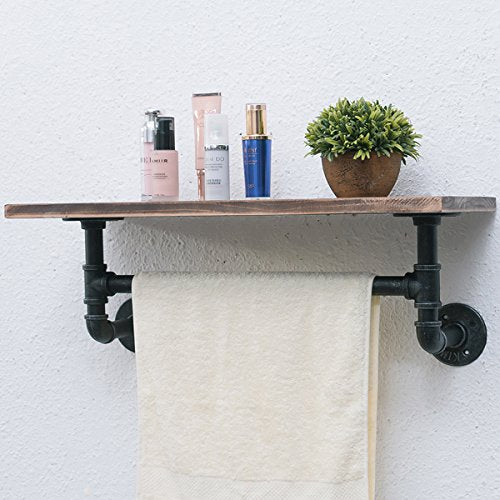 1 Tier Shelving Bathroom Pipe Shelves with Towel Bar Over Toilet, 24 inch Pine Wood Floating Shelves for Wall Mounted Bedroom,Kitchen, Farmhouse, Living Room - view 4