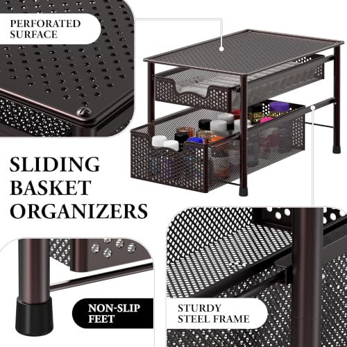 Stackable 2 Tier Sliding Basket Organizer Drawer, Bronze - view 4