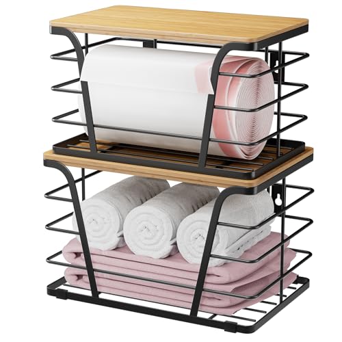 2 Pack Extra Large Pantry Storage Organizers, Pantry Baskets organization, Potato and Onion Storage Bin, Wall Mount Trash Bag Storage for 13-33 Gallon Bags with Bamboo Top, Black - view 2