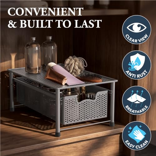 Stackable Cabinet Basket Drawer Organizer, Silver - view 5
