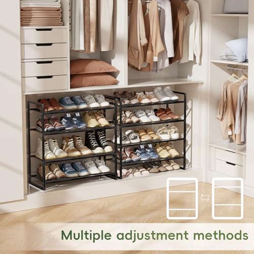 Heavy Duty 4 Tier Shoe Rack, 27 Inch Wide Closet Metal Wire Shoe Shelf Organizer for Entryway, Black - view 3