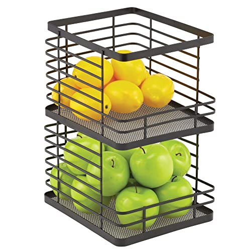 Stacking Wire Baskets Food Organizer Storage Metal Basket with Open Front for Kitchen Cabinet, Pantry, Cupboard, and Shelves - Organize Fruits, Snacks, and Vegetables - 2 Pack - Matte Black