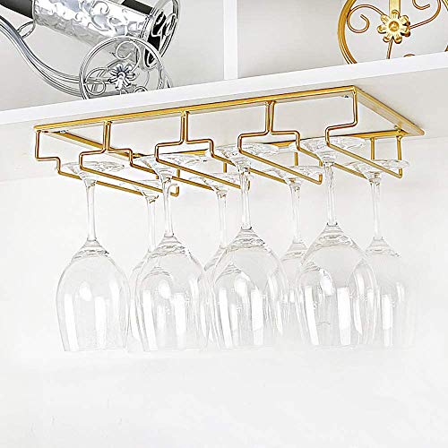 Wine Glass Rack - Under Cabinet Stemware Wine Glass Holder Glasses Storage Hanger 2 Pack Metal Organizer for Bar Kitchen 4 Rows Gold - view 6