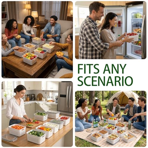 4 Pack Fruit Storage Containers for Fridge with Removable Colanders，4 in 1 Produce Storage Containers with Lids, Leakproof Fridge Organizer Bins for Salad Berry Lettuce Vegetables Meat Keeper Fresh - view 6