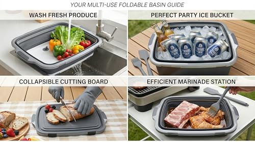 Collapsible BBQ Prep Tub with Lid & Cutting Board, 8L Meat Marinating Basin - view 5