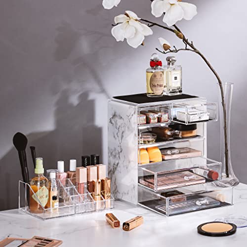 Makeup Organizer, 6-Drawer Acrylic 2-Piece Set (Marble Print) - view 2