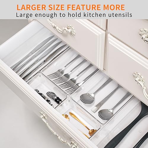 12 Pack Large Clear Plastic Drawer Organizer Trays | MULTI-USE Acrylic Drawer Storage for Kitchen, Bathroom, Makeup, Office, School, Undies | College Dorm Room, Home Apartment Essentials - view 3