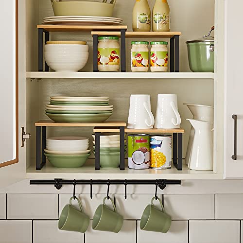 Bamboo Shelf Organizers and Spice Racks Bundle, 2 Sets of 2 Cabinet Organizers, for Kitchen Organization, Natural and Black UKCS02NB and UKCS016N01 - view 3