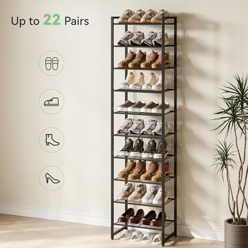 Narrow Shoe Rack, 10-Tier Metal Shoe Organizer,Tall Shoe Shelf with Anti-Tip Strap, Max Holds 22 Pairs,Space Saving for Closet,Entryway,Black - view 7