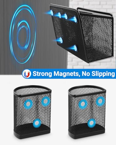 Magnetic Pen Holder, Metal Strong Magnet Pen Cup Magnetic Marker Storage Basket Locker Organizer for Whiteboard Refrigerator Fridge Locker Accessories Classroom Must Haves Teachers School Supplies - view 2