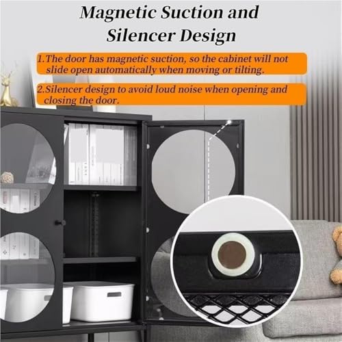 Heavy Duty Metal Pantry Cabinet, Glass Door Sideboard with Adjustable Shelves for Kitchen & Office, Steel Buffet Storage Unit with Spacious Top - view 4