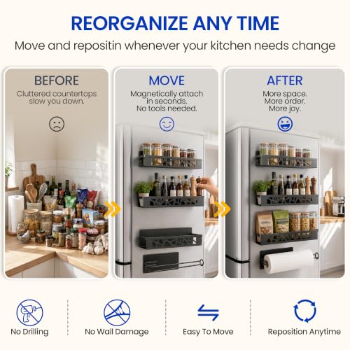 Magnetic Spice Rack with Paper Towel Holder,4 Pack refrigerator organizer - view 6