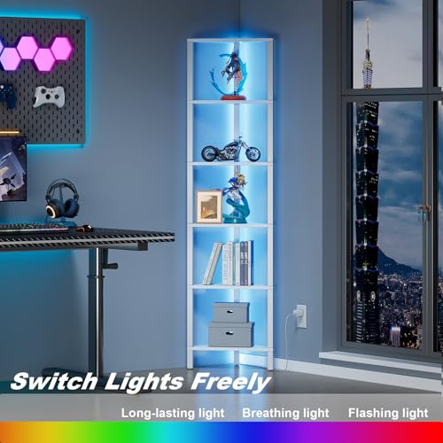 6-Tier Corner Bookshelf with LED Light, Corner Shelf - view 6