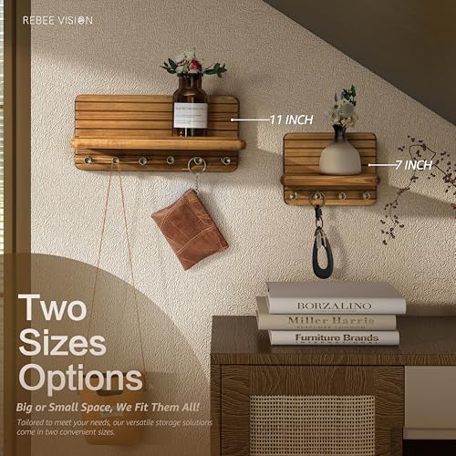 Key Holder Wall Mount with 6 Hooks for Entryway, Light Brown - view 3