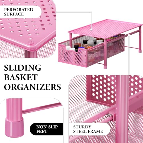 Stackable Cabinet Basket Drawer Organizer, Pink - view 4