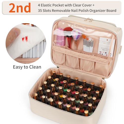 Nail Polish Organizer, Portable Nail Polish Storage Case Holds 45 Bottles Nail Polish & Nail Lamp, Travel Nail Supplies Organizer for Nail Tech Kit & Manicure Tools (White, 45 Slots) - view 4