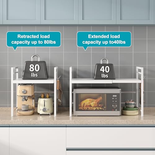 Expandable Microwave Stand Kitchen Countertop Organizer, White - view 5