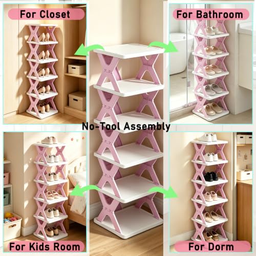6 Tier Foldable Shoe Rack, Collapsible Vertical Kids Shoe Organizer - view 3
