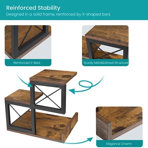 Desk Shelf Organizer, Wood Desktop Organizer Small Bookshelf, 3 Tier Storage Shelf Riser Display Stand for Office Decor and Desk Accessories, Rustic Brown Black - view 5